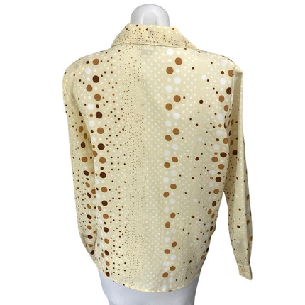 Voir Collection Cream Polka Dot Long Sleeve Button Down Shirt Blosue Top Size M