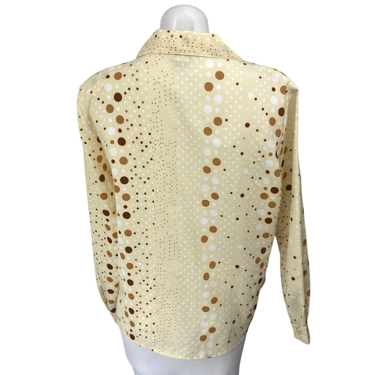 Voir Collection Cream Polka Dot Long Sleeve Button Down Shirt Blosue Top Size M