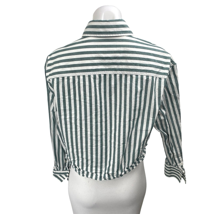 Banana Republic Women's Green White Striped Long Sleeve Button Up Shirt Top XS