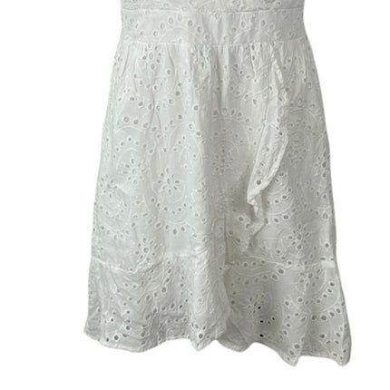 NEW Japna White Floral Eyelet Embroidery V Neck Mini Flare A-Line Wrap Dress M