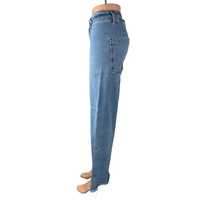Zara Women's Blue High Rise Wide Leg Palazzo Baggy Raw Hem Denim Jeans Size 4