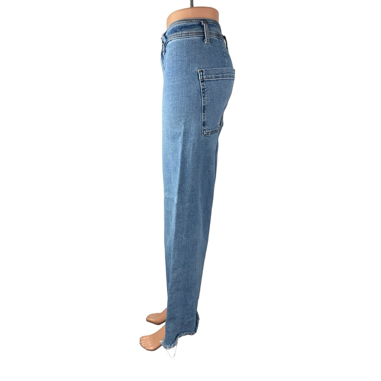 Zara Women's Blue High Rise Wide Leg Palazzo Baggy Raw Hem Denim Jeans Size 4