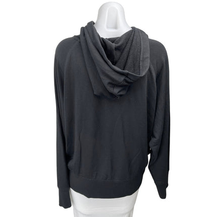 J.Crew Women's Black White Fleece Hoodie Hooded Pullover Sweatshirt Top Size L