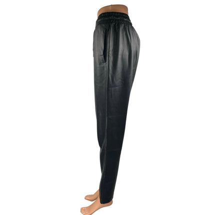 Wat. The Brand Women's Black Faux Vegan Leather Tapered Trousers Pants Size 14