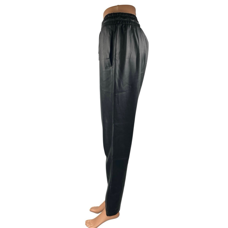 Wat. The Brand Women's Black Faux Vegan Leather Tapered Trousers Pants Size 14