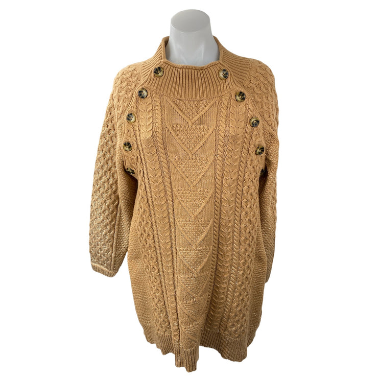 Anthropologie Pilcro Women's Tan Cable Button Long Sleeve Mini Sweater Dress M