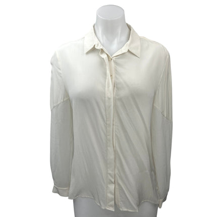 AllSaints White 100% Silk Button Down Collar Long Sleeve Shirt Blouse Top Size 6