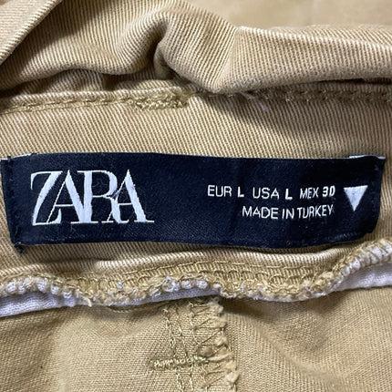 Zara Women's Green High Waisted Wide Leg Baggy Paperbag Trousers Pants Size L
