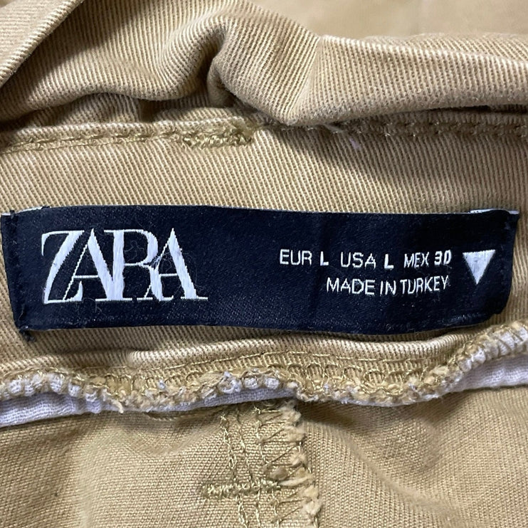 Zara Women's Green High Waisted Wide Leg Baggy Paperbag Trousers Pants Size L