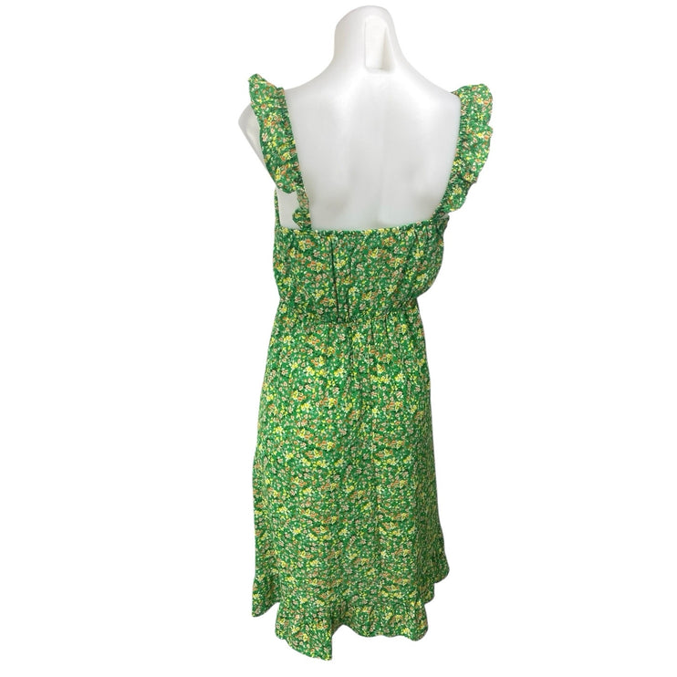 Jessica Simpson Green Floral Sleeveless Ruffle Cami Midi A-Line Tank Dress Sz XS