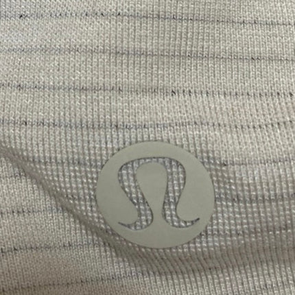 Lululemon Men's Beige Tan Short Sleeve Collared Striped Polo Shirt Top Size M/L