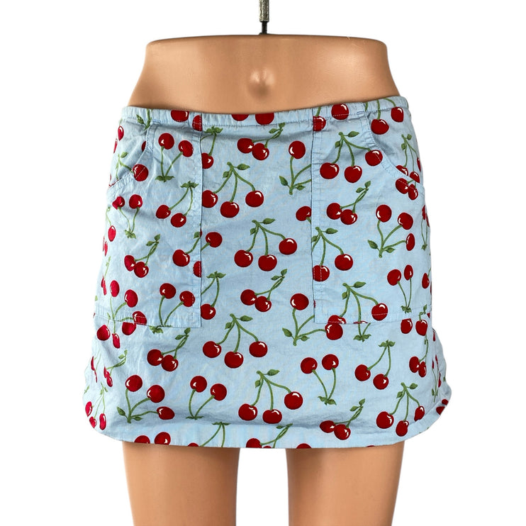 Old College Inn Blue Cherry Print Side Slit Pocket Straight Pencil Mini Skirt 9