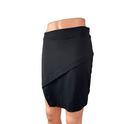Bebe Women's Black High Rise Asymmetrical Straight Pencil Wrap Tulip Skirt Sz M
