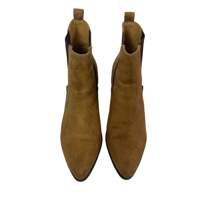 Nine West Taye Brown Faux Suede Slip On Pointed Toe Block Heel Chelsea Boots 11