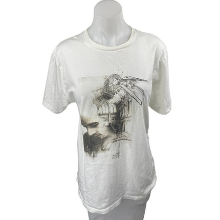 Earth Positive White Cotton Crewneck Short Sleeve Graphic Tee T-shirt Top Size L