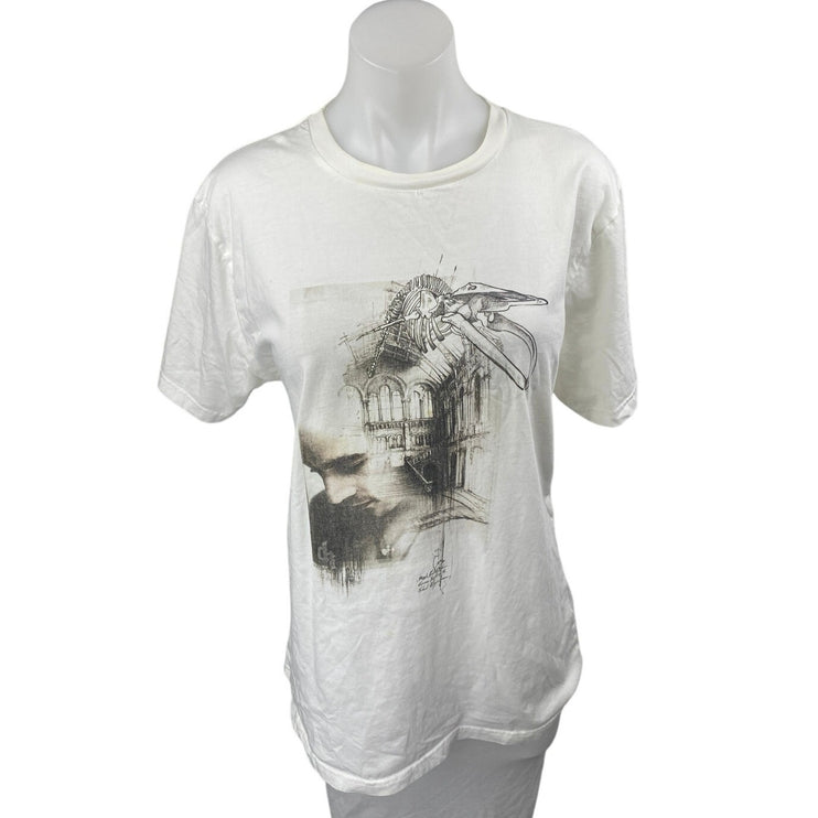 Earth Positive White Cotton Crewneck Short Sleeve Graphic Tee T-shirt Top Size L