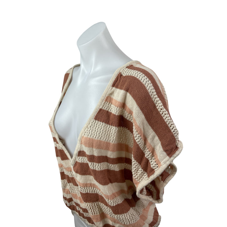 Anthropologie Womens Multicolor Striped Knit Side Tie Boho Poncho Sweater Top OS
