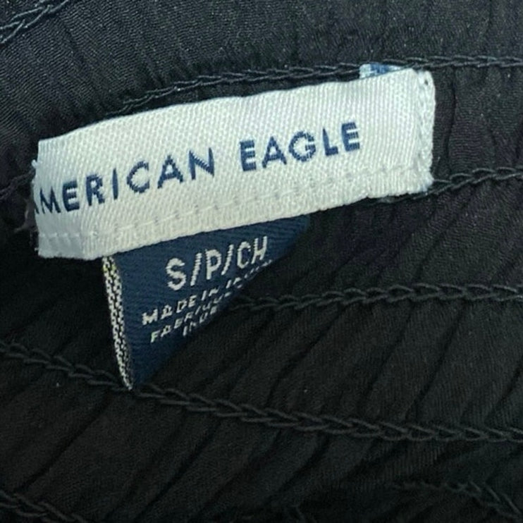 American Eagle Women's Black Floral Flutter Sleeve Smocked Wide Leg Jumpsuit S