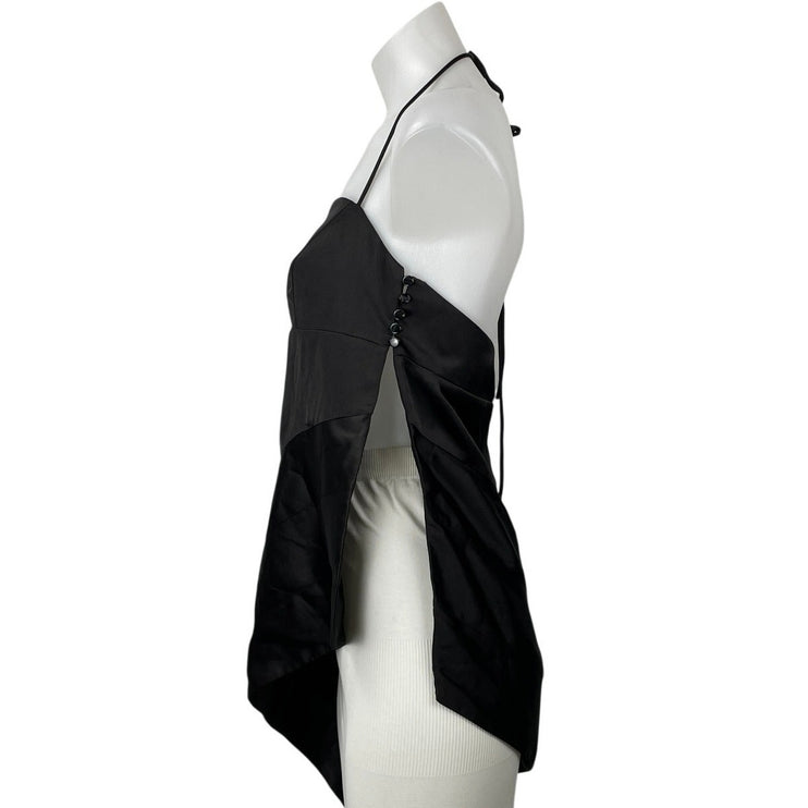 H&M X Lorena Saravia Black Satin Asymmetric Halter Sleeveless Cami Tank Top Sz S