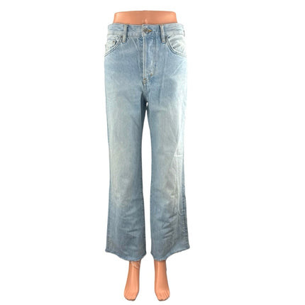 Zara Women's Blue Light Wash Raw Hem High Rise Wide Leg Baggy Denim Jeans Size 2
