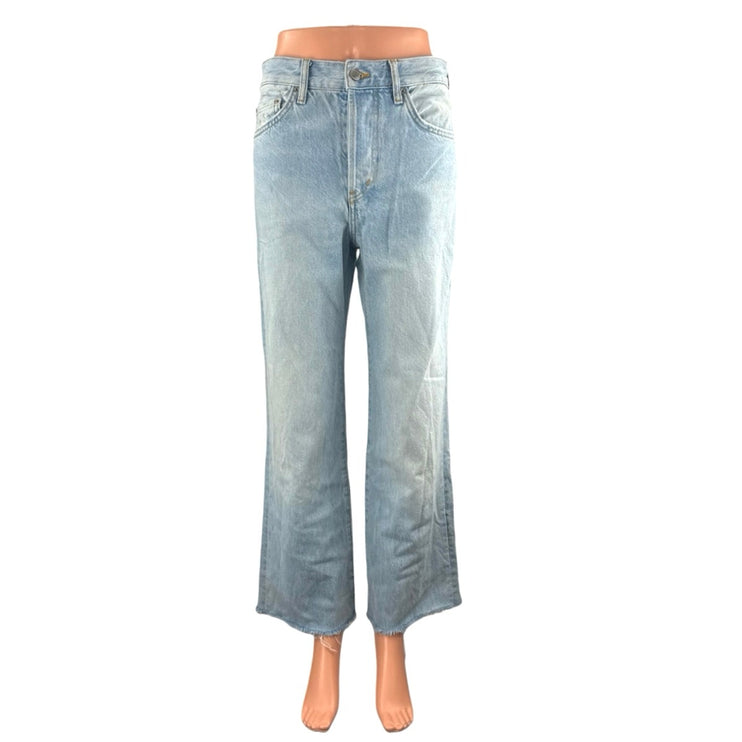 Zara Women's Blue Light Wash Raw Hem High Rise Wide Leg Baggy Denim Jeans Size 2