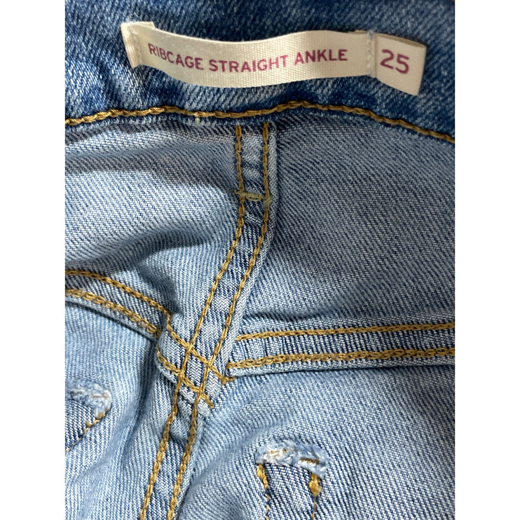 Levi's Womens Light Blue Distressed Raw Frayed Hem Straight Denim Jeans Pants 25