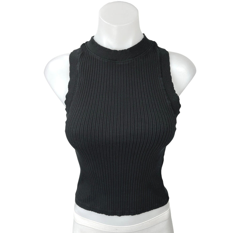 Zara Black High Neck Ribbed Knit Sleeveless Racerback Crop Sweater Tank Top S