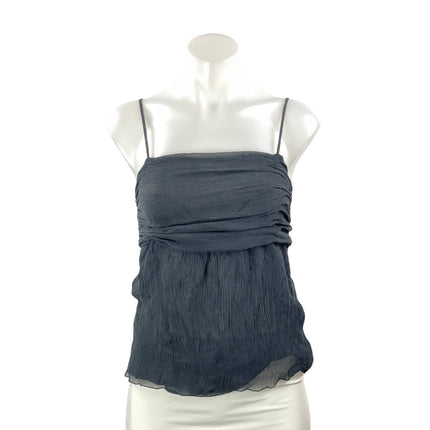 Gap Women's Black Silk Sleeveless Cami Square Neck Ruched Tank Blouse Top Size 6