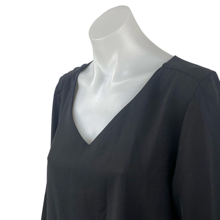 Lands' End Women's Black V Neck Long Sleeve Minimalist T-Shirt Blouse Top Sz 12