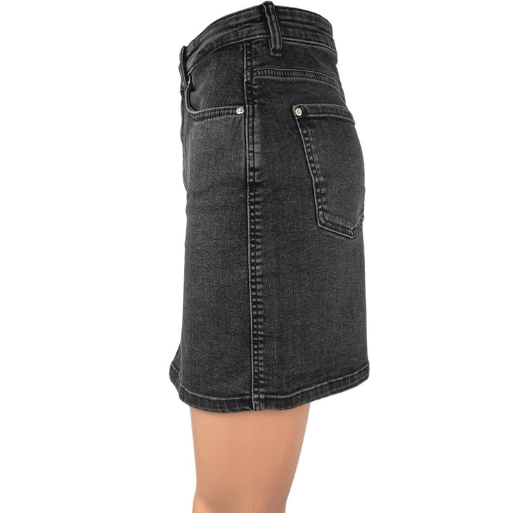 Zara Black Washed High Waisted Mini Pencil Casual Denim Jean Skirt Size M