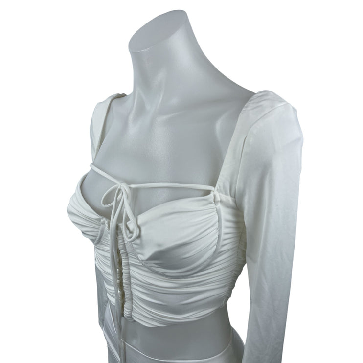 NEW Princess Polly White Long Sleeve Bustier Corset Tie Blouse Crop Top Size 2