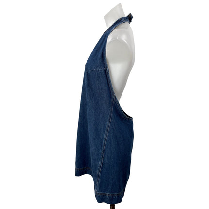 Reformation Avielle Denim Women's Blue Sleeveless Relaxed Halter Mini Dress Sz M