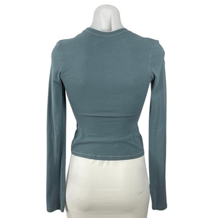 Skims Blue Long Sleeve Slim Mock Neck Knit Stretch T Shirt Tee Top Size XS