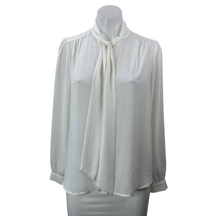 J. Crew Women's White Long Sleeves Bow Tie Neck Sheer Draped Blouse Top Size XS