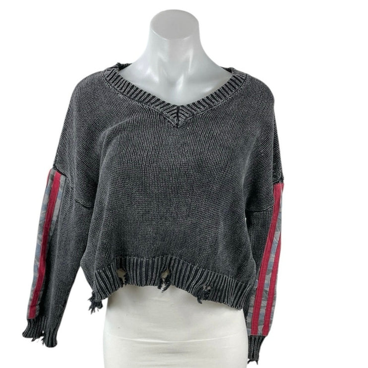 Vintage Havana Women's Gray Distressed Hem Boxy Crop Sweatshirt Sweater Top Sz S