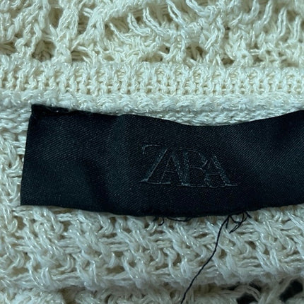 Zara Cream Beige Open Knit Long Sleeve Button Down Cardigan Sweater Top Size S