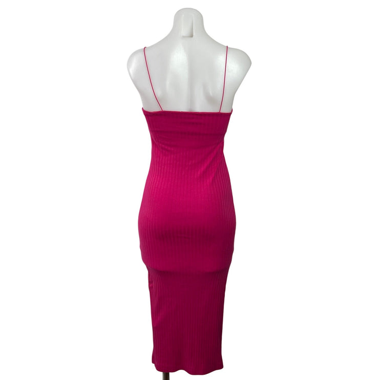 Zara Women's Pink Ribbed Knit Cami Spaghetti Strap Mid Bodycon Dress Size S