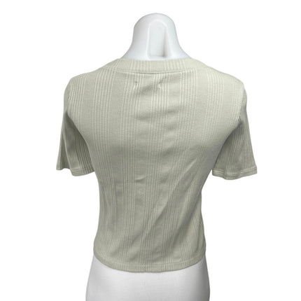 Madewell Beige Green Rib Knit Short Sleeve Button Crop Sweater Shirt Top Size XS
