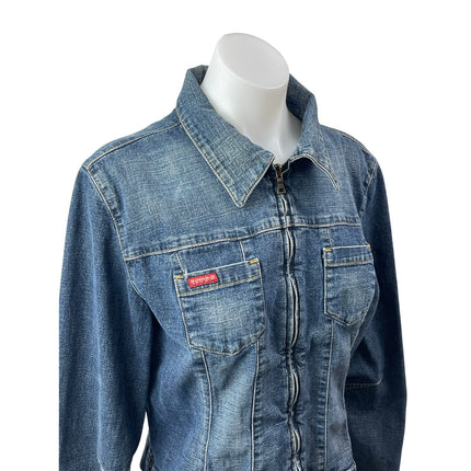 Guess Women's Blue Long Sleeve Pocket Full Zip Trucker Denim Jean Jacket Size XL