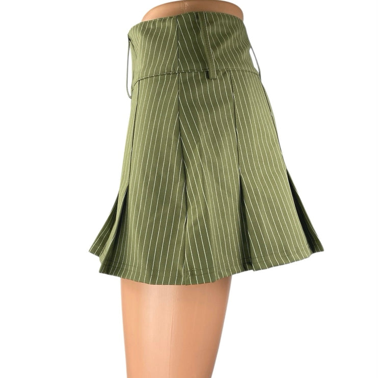 Princess Polly Womens Green Striped Pleated High Rise Mini A-Line Flared Skirt 0