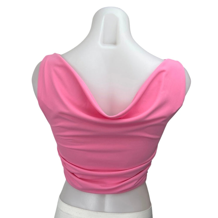 Zara Women's Pink Sleeveless Cowl Neck Draped Cami Camisole Tank Crop Top Size S