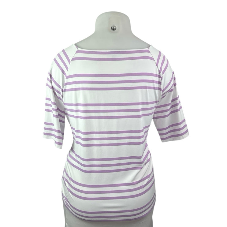 Talbots Women's White Purple Striped Square Neck Short Sleeve Blouse Top Size XL