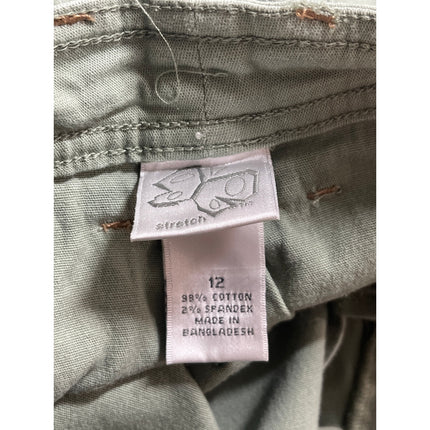 Stretch Women's Olive Green High Waisted Mini Utility Cargo Denim Skort Skirt 12