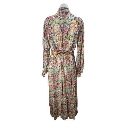 Sies Marjan Multicolor Abstract Long Sleeve Tie Neck Belted A Line Maxi Dress 4