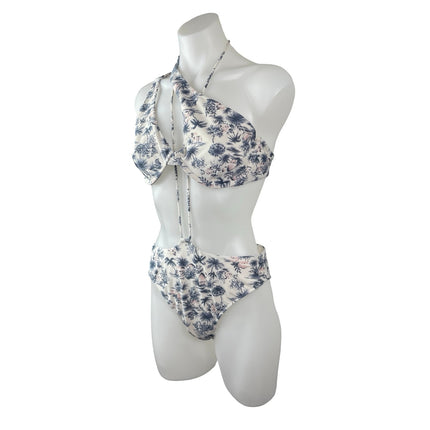 Abercrombie & Fitch White Blue Floral One Shoulder 2 Pc Bikini Set Swimwear Sz M