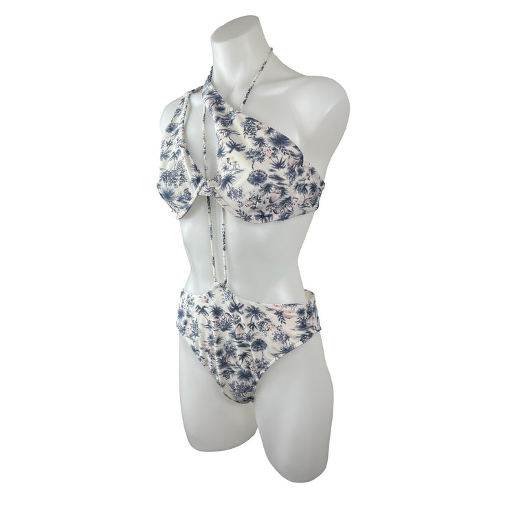 Abercrombie & Fitch White Blue Floral One Shoulder 2 Pc Bikini Set Swimwear Sz M