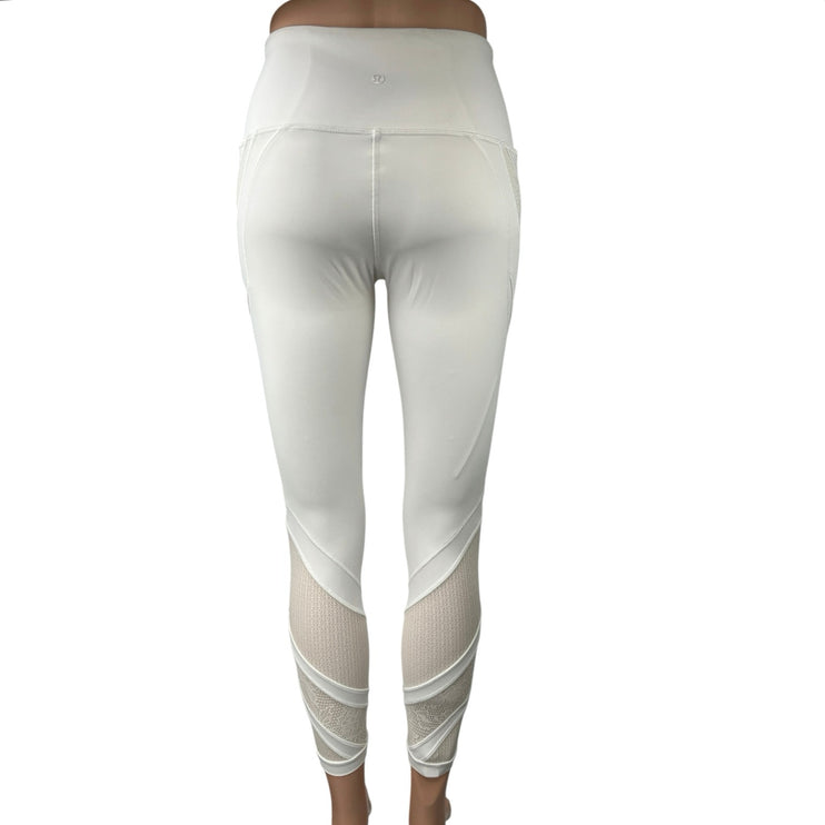 Lululemon Wunder Under White 25" Lace Panels High Waist Tight Leggings Pants 4