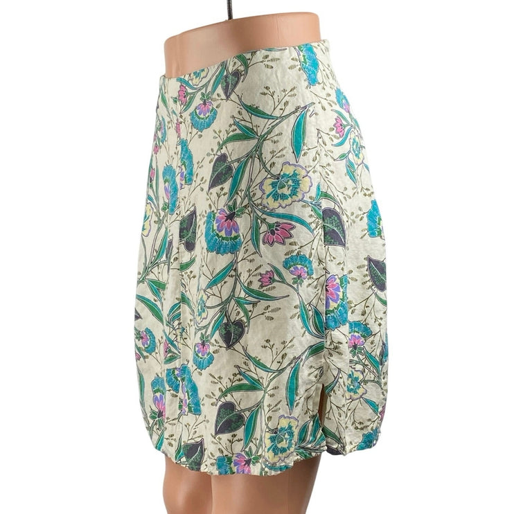 Ann Taylor LOFT Multicolor Floral Linen High Waisted Slit A Line Mini Skirt 00P
