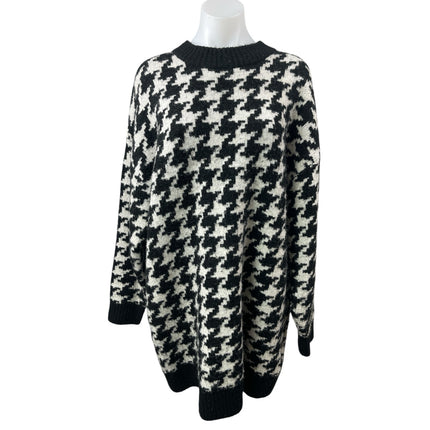 H&M Womens Houndstooth Crew Neck Long Sleeve Tunic Sweatshirt Sweater Top Size L