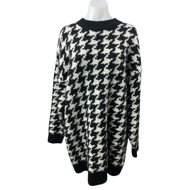 H&M Womens Houndstooth Crew Neck Long Sleeve Tunic Sweatshirt Sweater Top Size L